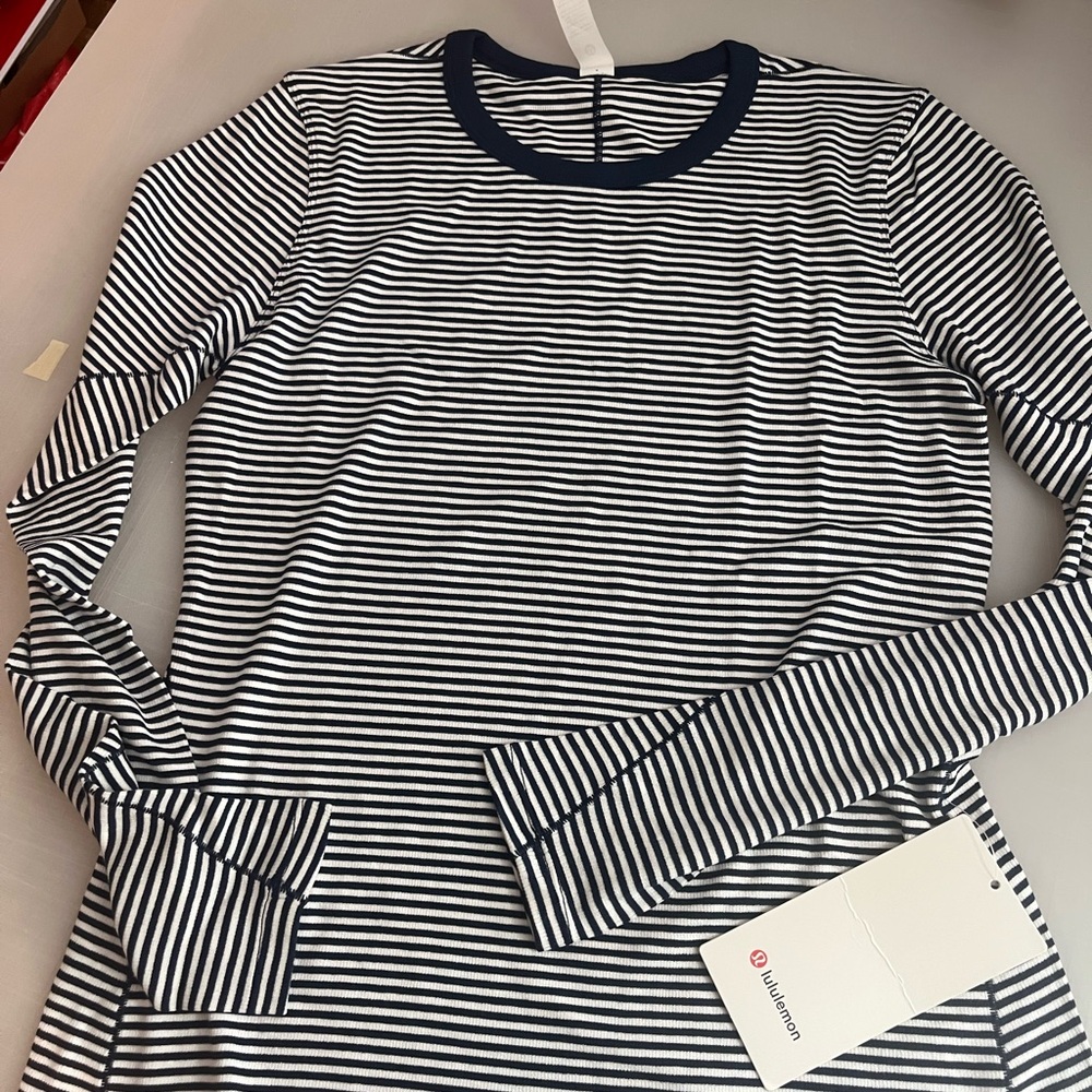 Lululemon Navy and White Striped Tee